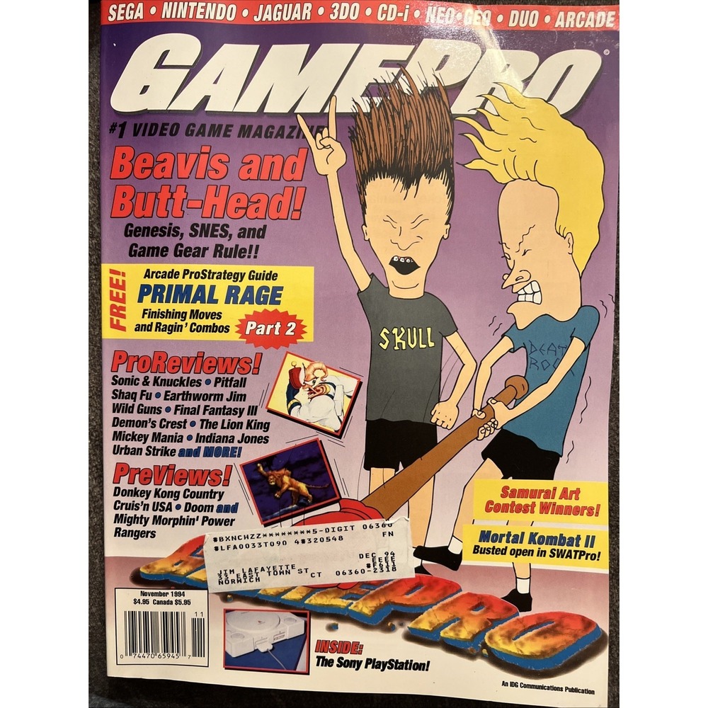 Gamepro Magazine November 1994 Beavis and Butt-Head Sega Genesis SNES Cover‎